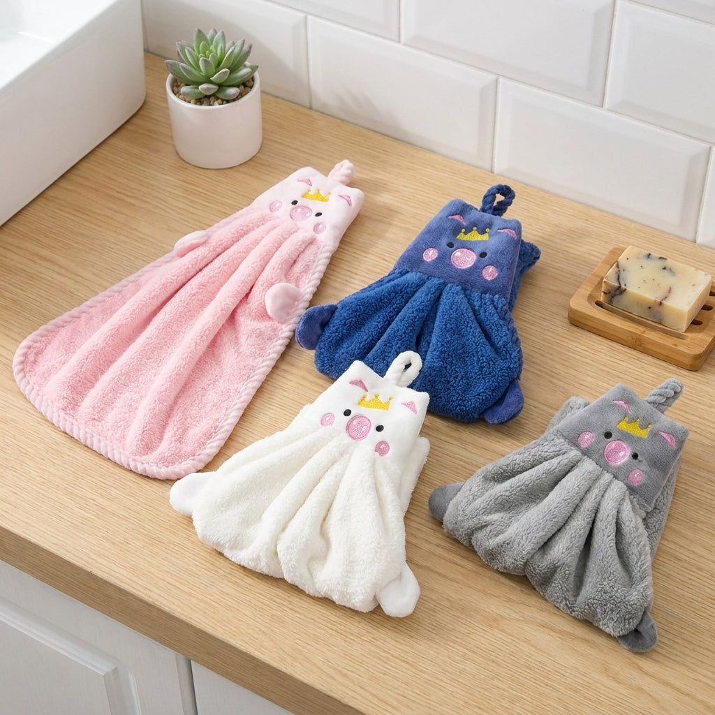 Cute Hanging Coral Fleece Hand Towel | Super Absorbent Quick-Dry Kitchen & Bathroom Hand Towel | Soft Plush Hanging Hand Cloth