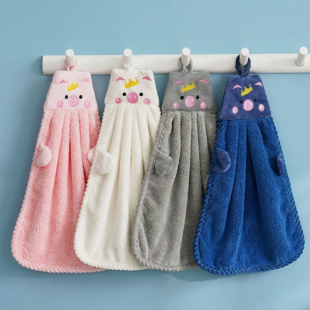 Cute Hanging Coral Fleece Hand Towel | Super Absorbent Quick-Dry Kitchen & Bathroom Hand Towel | Soft Plush Hanging Hand Cloth