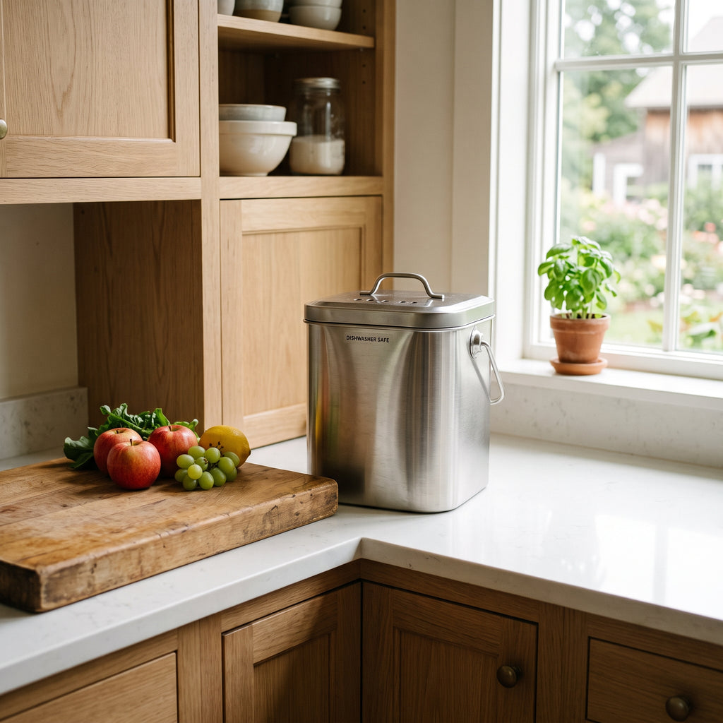 Carbon Filter Odor Lock Stainless Steel Kitchen Compost Caddy