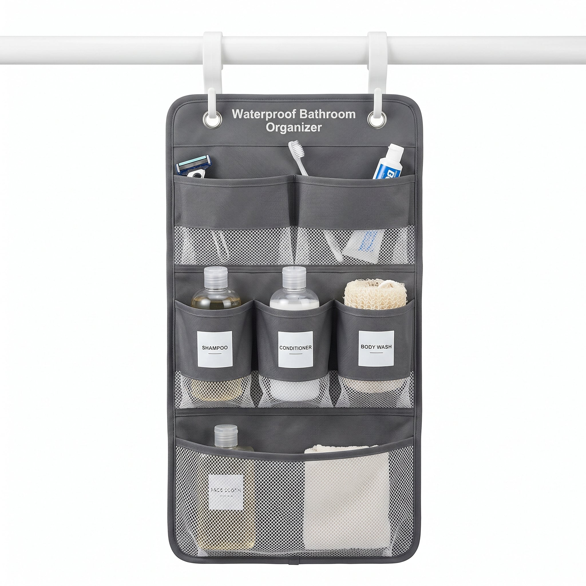 Quick Dry Mesh Wall Hanging Waterproof Multi-Pocket Shower Organizer