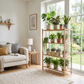 Staggered Wood & Metal Multi-Tier Freestanding Indoor Plant Display Rack
